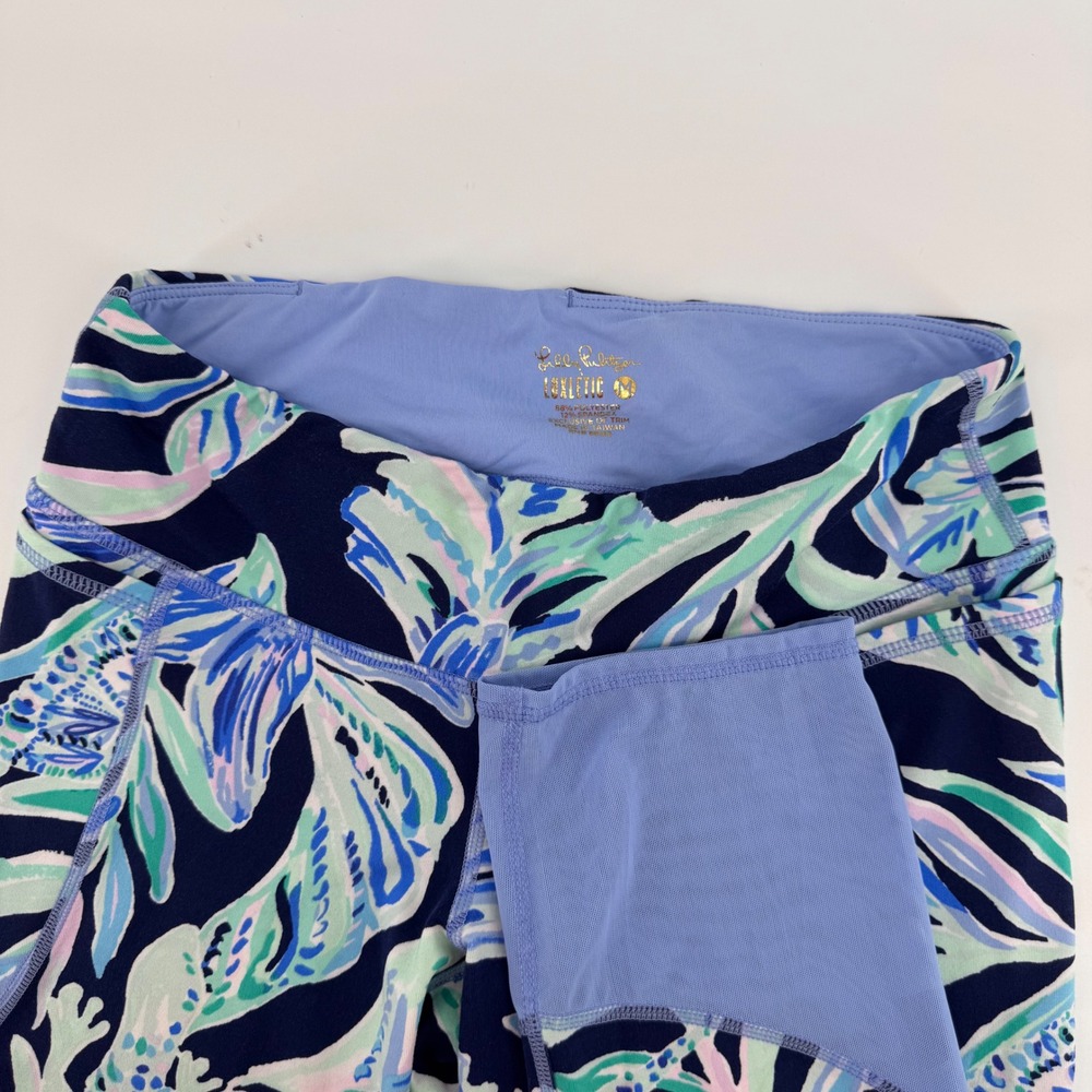 Lilly Pulitzer Luxletic Leggings Womens Medium Blue Floral Mesh Capri Pockets